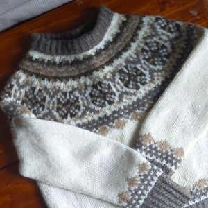 100% wool vintage yoked brown and cream sweater